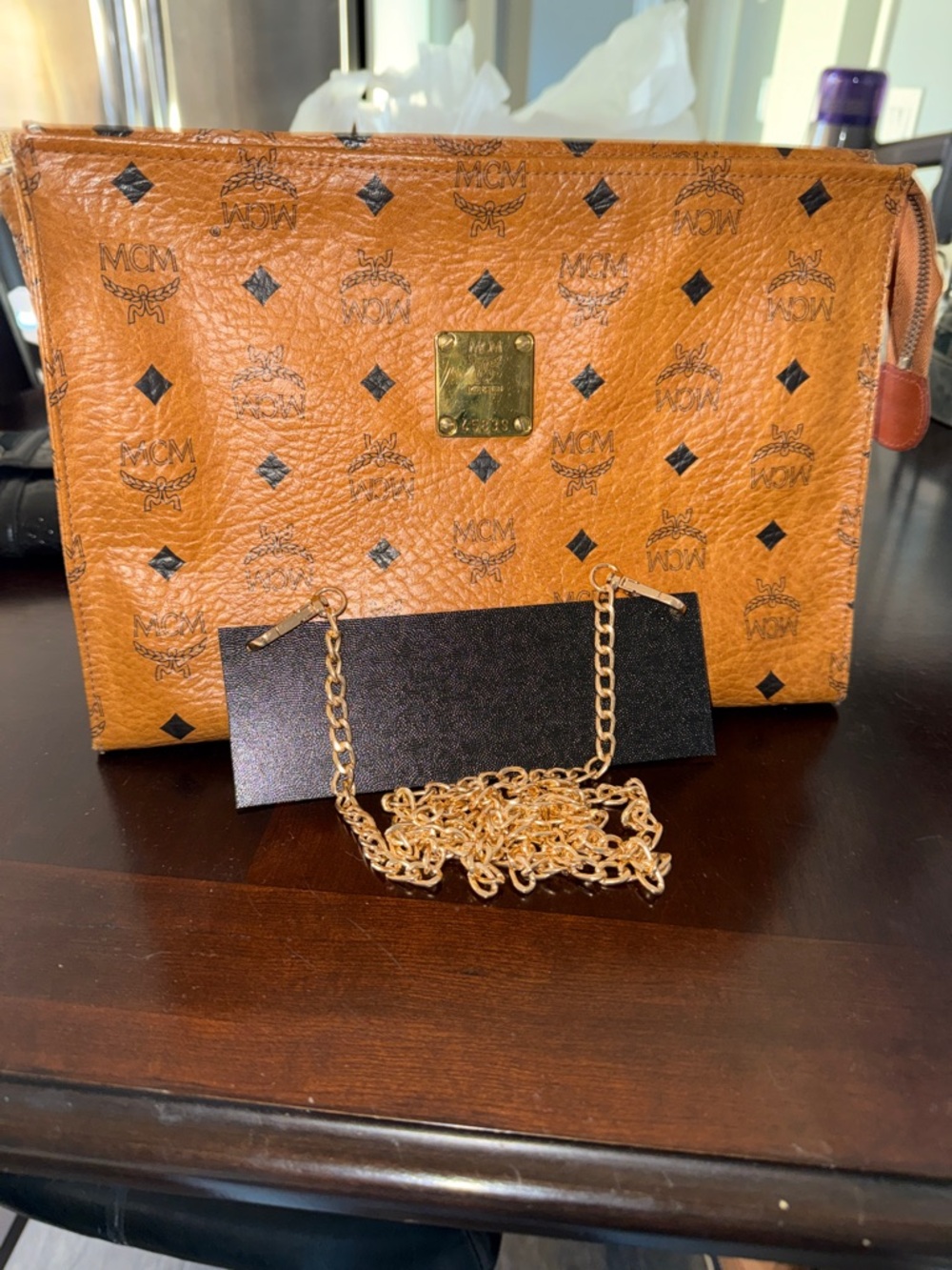 Authentic vintage MCM Cognac Visetos Monogram Gold Chain Crossbody Bag - Picture 11 of 12